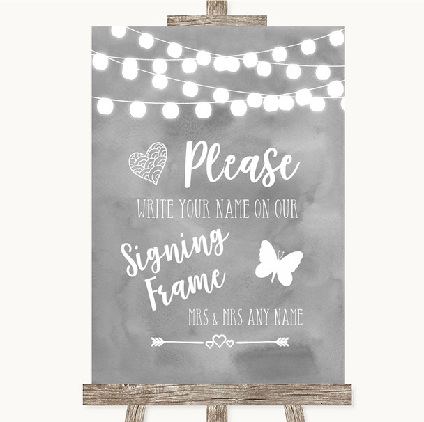 Grey Watercolour Lights Signing Frame Guestbook Personalised Wedding Sign