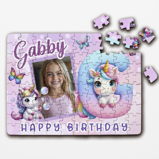 Unicorn Letter G Photo Kids Birthday Gift Girls Personalised Wood Jigsaw Puzzle