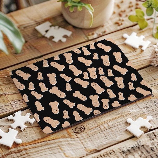 Penis Black Background Rude Funny Gift Custom Personalised Wooden Jigsaw Puzzle