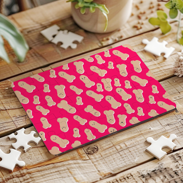 Penis Pink Background Rude Funny Gift Custom Personalised Wooden Jigsaw Puzzle