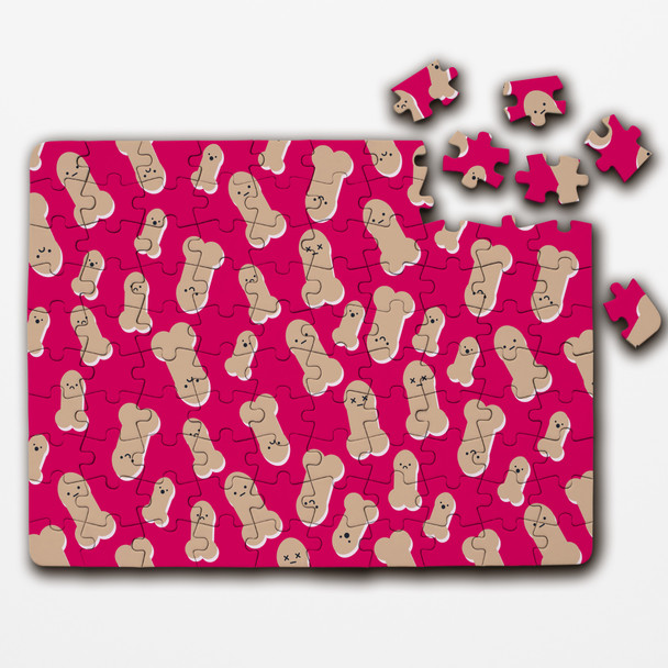 Penis Pink Background Rude Funny Gift Custom Personalised Wooden Jigsaw Puzzle