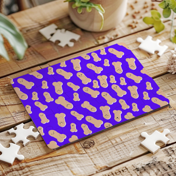 Penis Purple Background Rude Funny Gift Custom Personalised Wooden Jigsaw Puzzle
