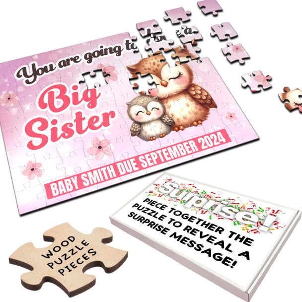 For Big Sister Pregnancy Announcement Gift Owls Personalised Wood Jigsaw Puzzle