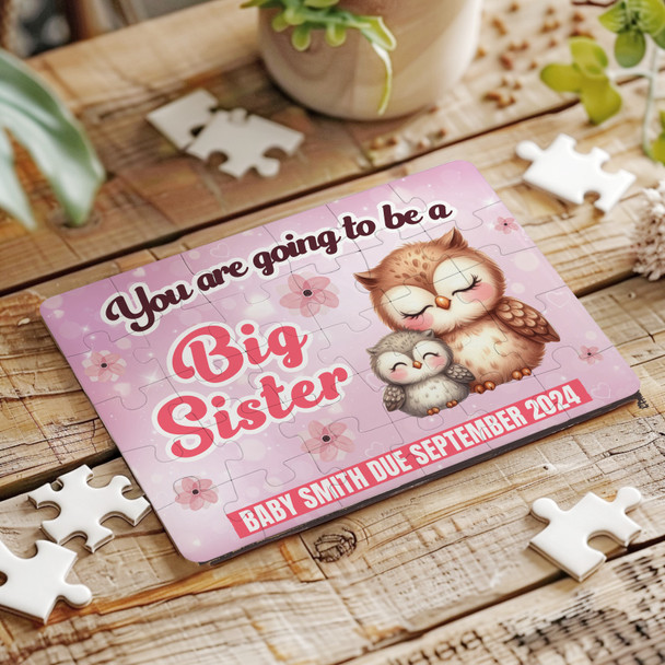 For Big Sister Pregnancy Announcement Gift Owls Personalised Wood Jigsaw Puzzle