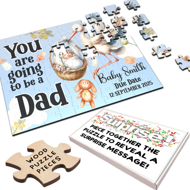 For Dad Baby Pregnancy Announcement Gift Stork Personalised Wooden Jigsaw Puzzle