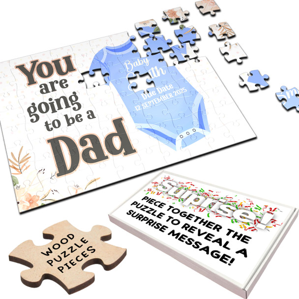 For Dad Blue Pregnancy Announcement Gift Custom Personalised Wood Jigsaw Puzzle