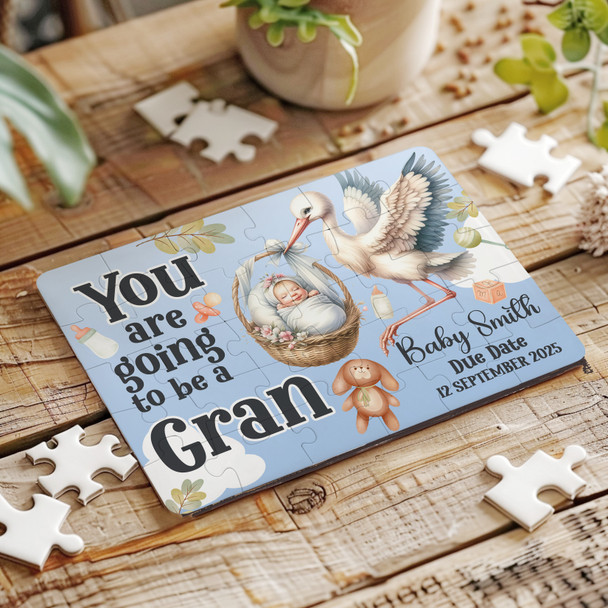 For Gran Baby Pregnancy Announcement Gift Stork Personalised Wood Jigsaw Puzzle