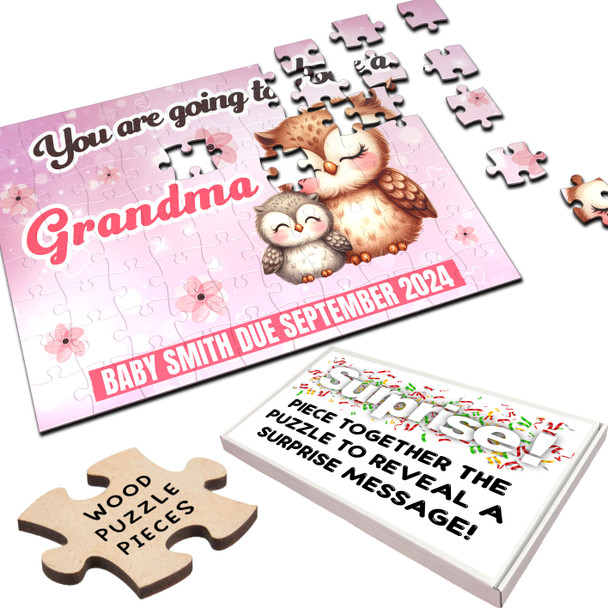 For Grandma Pregnancy Announcement Gift Owls Personalised Wooden Jigsaw Puzzle