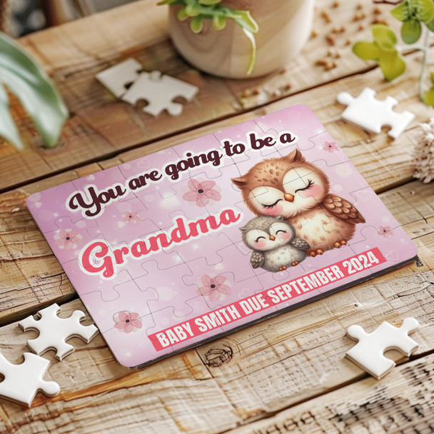 For Grandma Pregnancy Announcement Gift Owls Personalised Wooden Jigsaw Puzzle