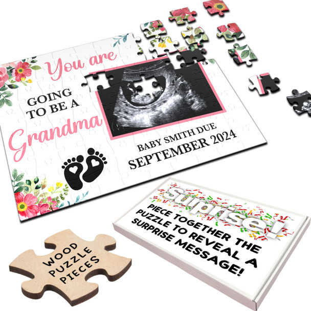 For Grandma Pregnancy Announcement Gift Scan Photo Custom Wood Jigsaw Puzzle