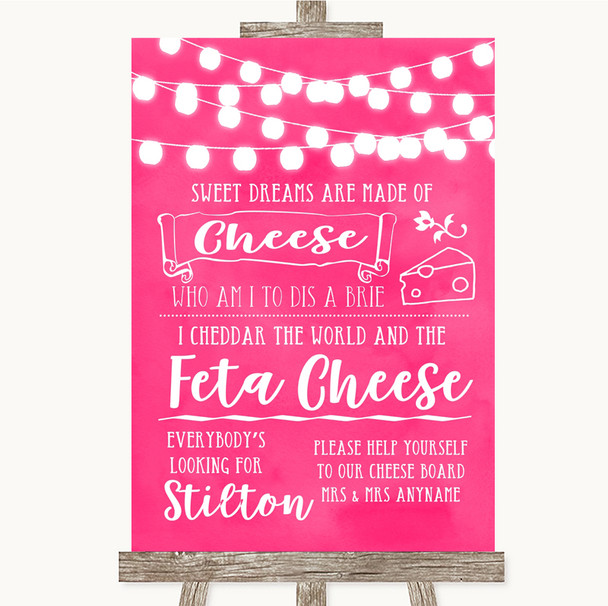 Hot Fuchsia Pink Watercolour Lights Cheeseboard Cheese Song Wedding Sign