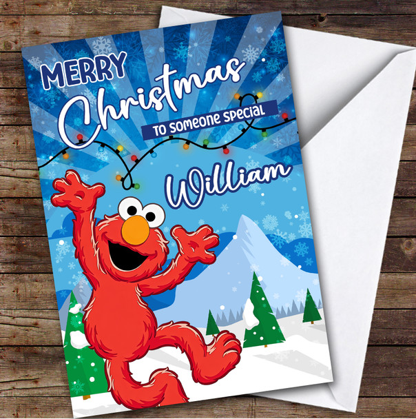 Blue Elmo Party Hat Custom Kids Personalised Christmas Card Blue Elmo Party Hat Custom Kids Personalised Christmas Card