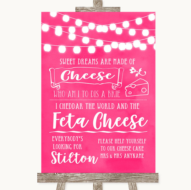Hot Fuchsia Pink Watercolour Lights Cheesecake Cheese Song Wedding Sign