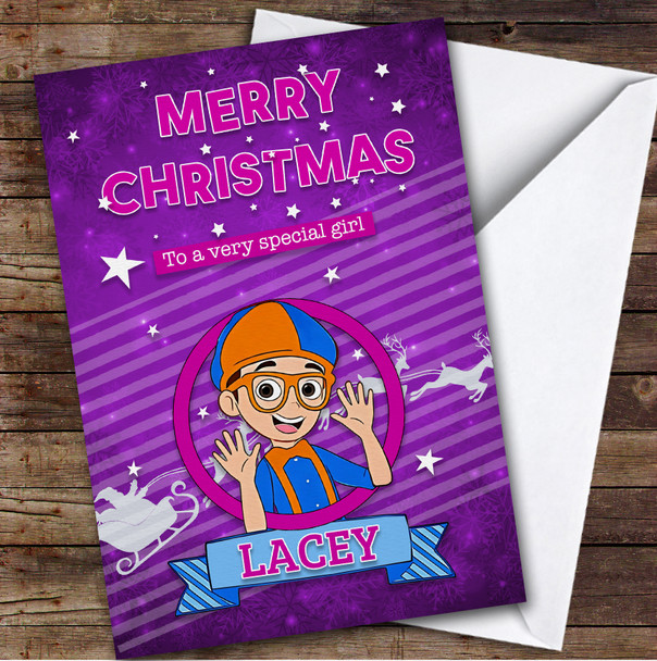Girls Blippi Custom Kids Personalised Christmas Card