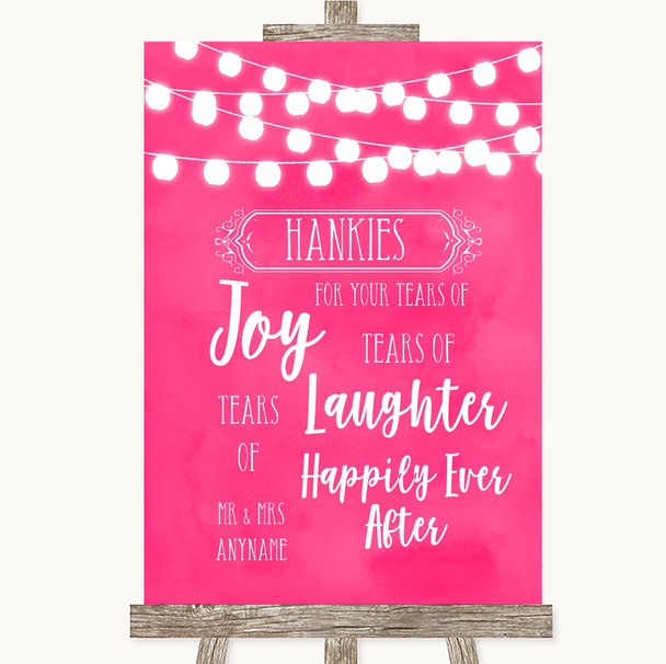 Hot Fuchsia Pink Watercolour Lights Hankies And Tissues Wedding Sign