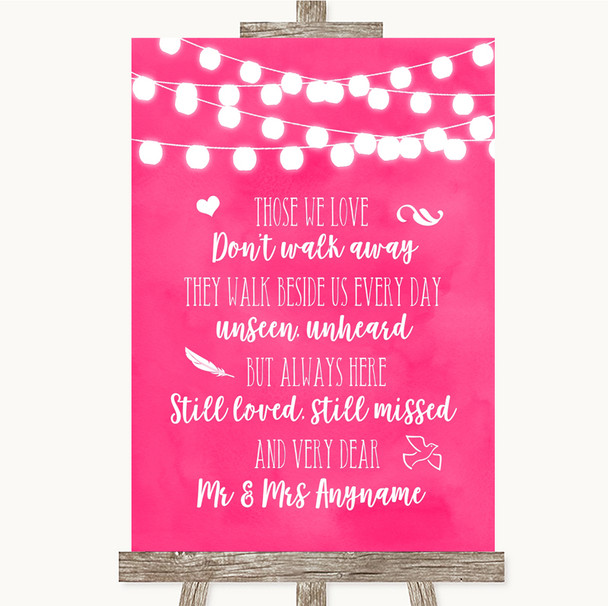 Hot Fuchsia Pink Watercolour Lights In Loving Memory Personalised Wedding Sign