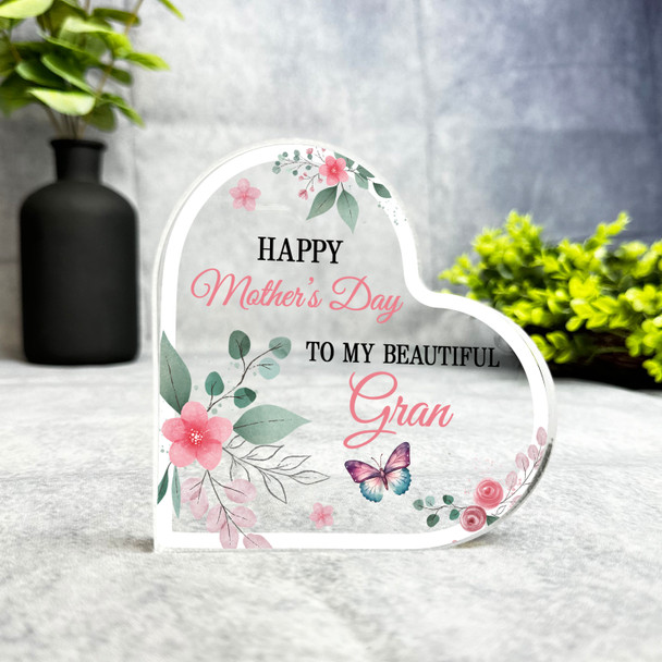 Mother's Day Gift For Gran Floral Butterfly Keepsake Side Heart Ornament Plaque