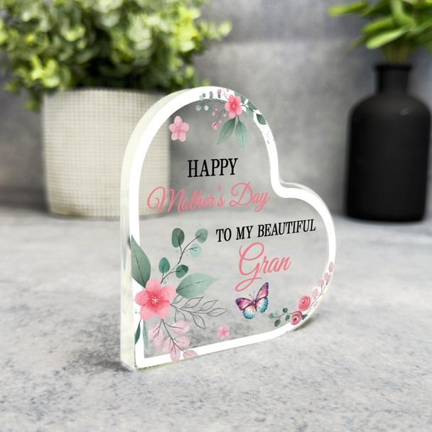 Mother's Day Gift For Gran Floral Butterfly Keepsake Side Heart Ornament Plaque