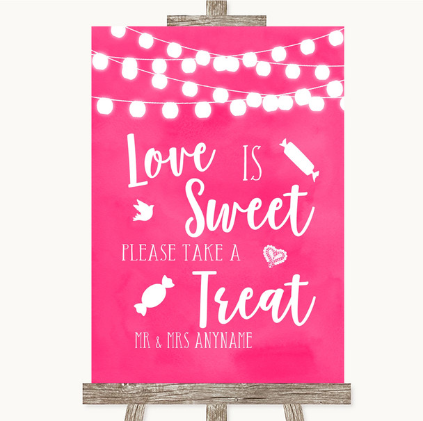 Hot Fuchsia Pink Lights Love Is Sweet Take A Treat Candy Buffet Wedding Sign