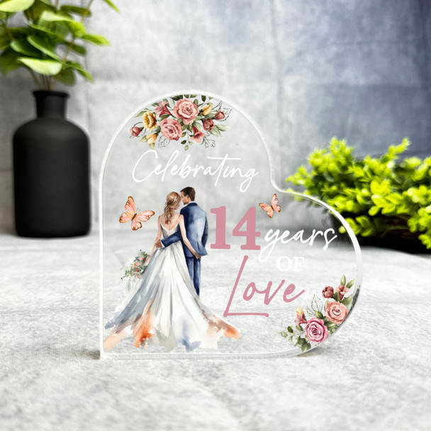 14th Wedding Anniversary Gift 14 Years Of Love Coral Keepsake Side Heart Plaque