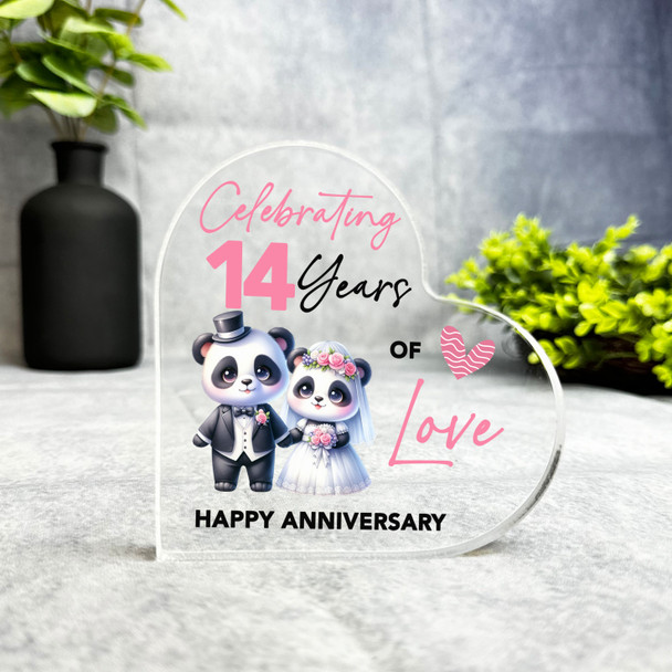14th Wedding Anniversary Gift 14 Years Of Love Panda Keepsake Side Heart Plaque