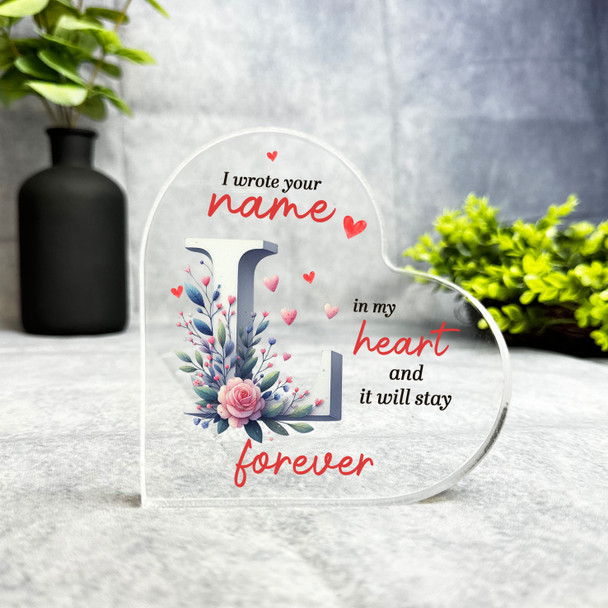 Romantic Gift Floral Initial L Keepsake Side Heart Ornament Plaque