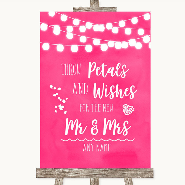 Hot Fuchsia Pink Watercolour Lights Petals Wishes Confetti Wedding Sign