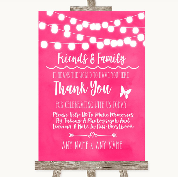 Hot Fuchsia Pink Lights Photo Guestbook Friends & Family Wedding Sign