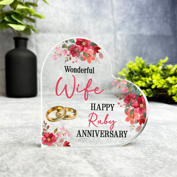 Ruby 40th Wedding Anniversary Gift For Wife Keepsake Side Heart Ornament Plaque