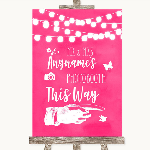 Hot Fuchsia Pink Watercolour Lights Photobooth This Way Right Wedding Sign