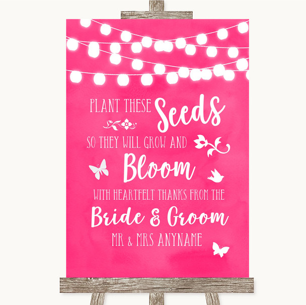 Hot Fuchsia Pink Watercolour Lights Plant Seeds Favours Wedding Sign Hot Fuchsia Pink Watercolour Lights Plant Seeds Favours Wedding Sign