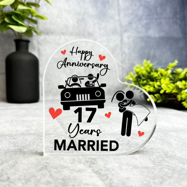 17th Anniversary Gift Wedding Car 17 Years Married Keepsake Side Heart Plaque