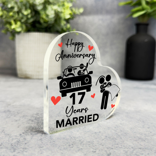17th Anniversary Gift Wedding Car 17 Years Married Keepsake Side Heart Plaque