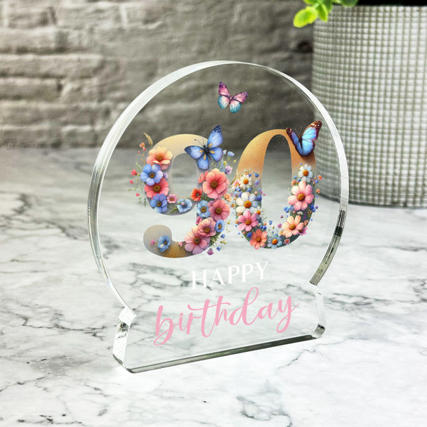90th Birthday Gift Floral Lettering Keepsake Snow Globe Ornament Plaque