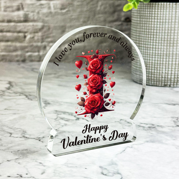 Valentine's Day Gift For Initial I Red Roses Keepsake Snow Globe Ornament Plaque