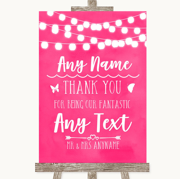 Hot Fuchsia Pink Lights Thank You Bridesmaid Page Boy Best Man Wedding Sign