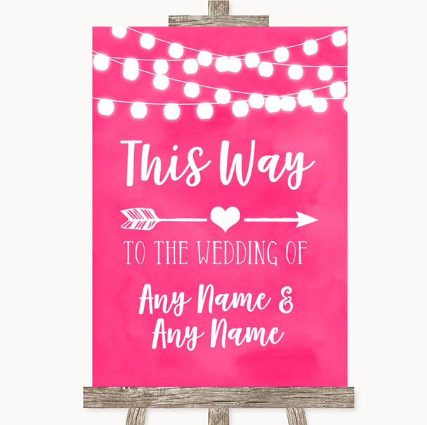 Hot Fuchsia Pink Watercolour Lights This Way Arrow Right Wedding Sign Hot Fuchsia Pink Watercolour Lights This Way Arrow Right Wedding Sign