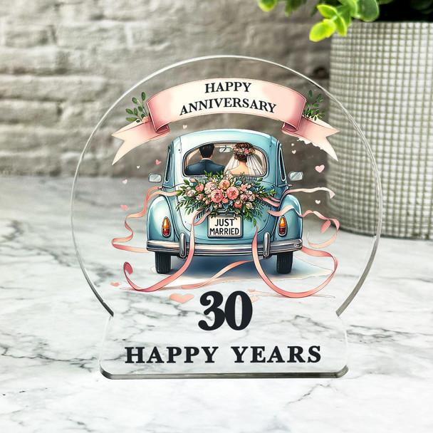30th Wedding Anniversary Gift Romantic Floral Car Keepsake Snow Globe Plaque