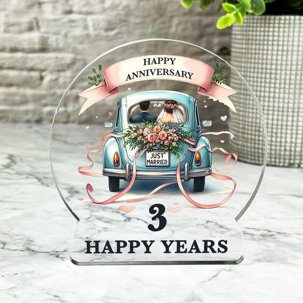 3rd Wedding Anniversary Gift Romantic Floral Car Keepsake Snow Globe Plaque