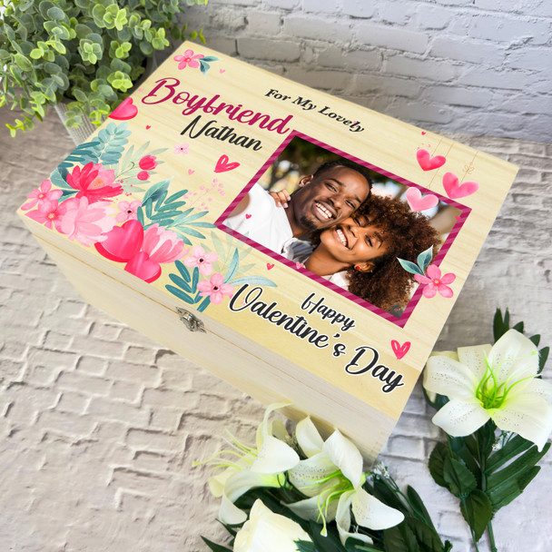 For Boyfriend Pink Wooden Romantic Personalised Valentine's Day Hamper Gift Box