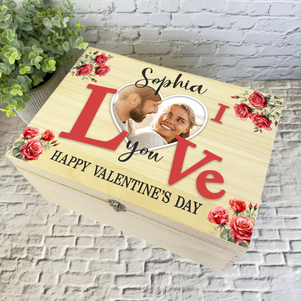 Red Roses Wooden Romantic Personalised Photo Valentine's Day Hamper Gift Box Red Roses Wooden Romantic Personalised Photo Valentine's Day Hamper Gift Box