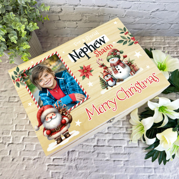 Santa Wooden Personalised Photo Children's Christmas Hamper Gift Box For Nephew