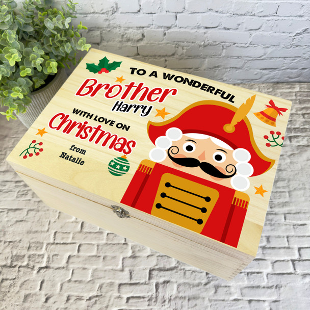 Wooden Personalised Christmas Hamper Gift Box For Brother Light Skin Nutcracker