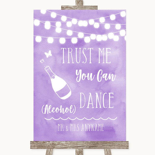 Lilac Watercolour Lights Alcohol Says You Can Dance Personalised Wedding Sign