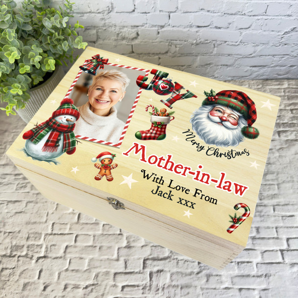 Santa Wooden Personalised Photo Christmas Hamper Gift Box For Mother-In-Law Santa Wooden Personalised Photo Christmas Hamper Gift Box For Mother-In-Law