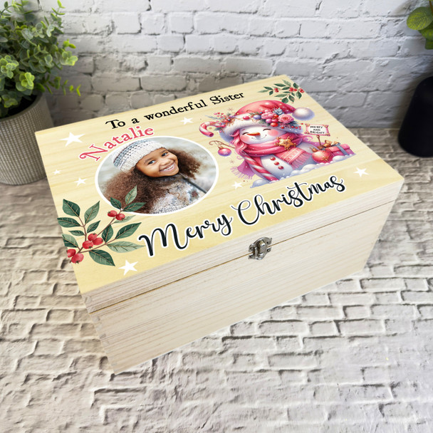 Sister Pink Wooden Personalised Photo Children's Christmas Hamper Gift Box