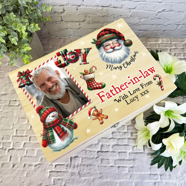 For Father-In-Law Wooden Personalised Photo Christmas Hamper Gift Box