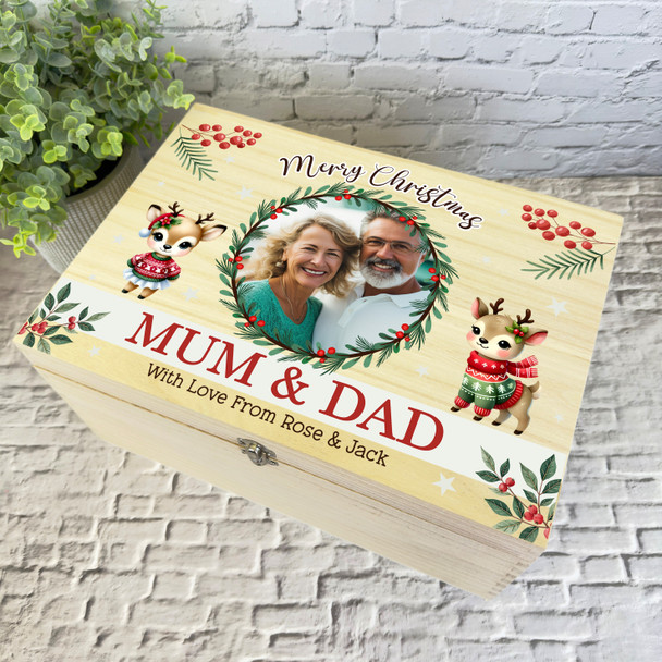 Mum and Dad Animals Wooden Personalised Photo Christmas Hamper Gift Box Mum and Dad Animals Wooden Personalised Photo Christmas Hamper Gift Box