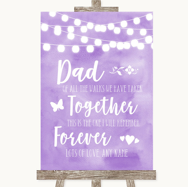 Lilac Watercolour Lights Dad Walk Down The Aisle Personalised Wedding Sign