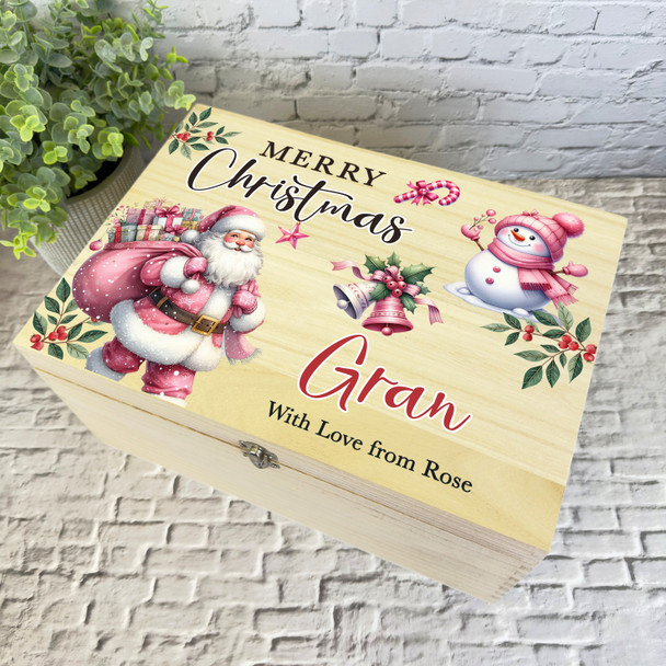 To Gran Pink Santa Wooden Personalised Christmas Hamper Gift Box